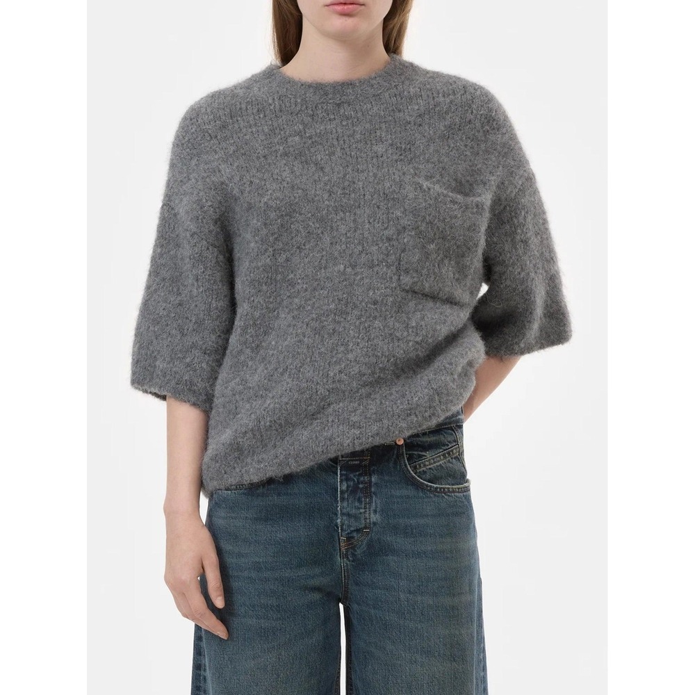Closed Grey Alpaca Blend Fuzzy Knit Short Sleeve Sweater italy S boxy lagenlook